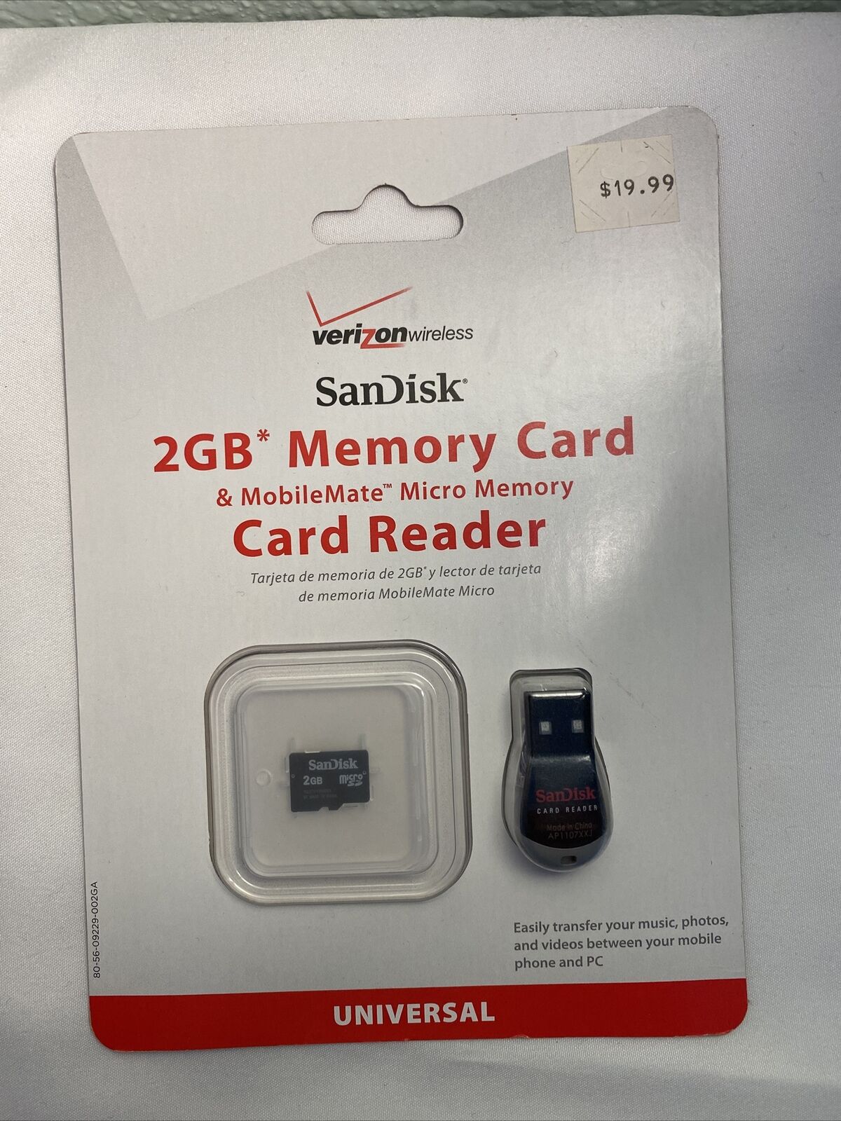 Verizon Sandisk 2gb Memory Card & Mobilemate Micro Memory Card Reader