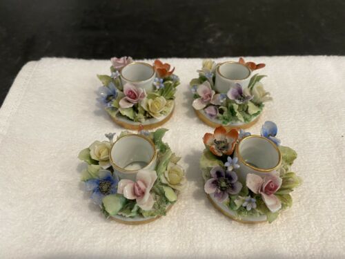 Antique Vintage Capodimonte Italian Porcelain Mini Flowers Candle Holders- 4